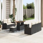 Ensemble de canapé de jardin 8 pièces vidaXL avec coussins noir rattan poly acacia