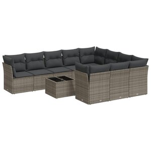vidaXL Salon de jardin 11 Pièces avec coussins gris résine tressée