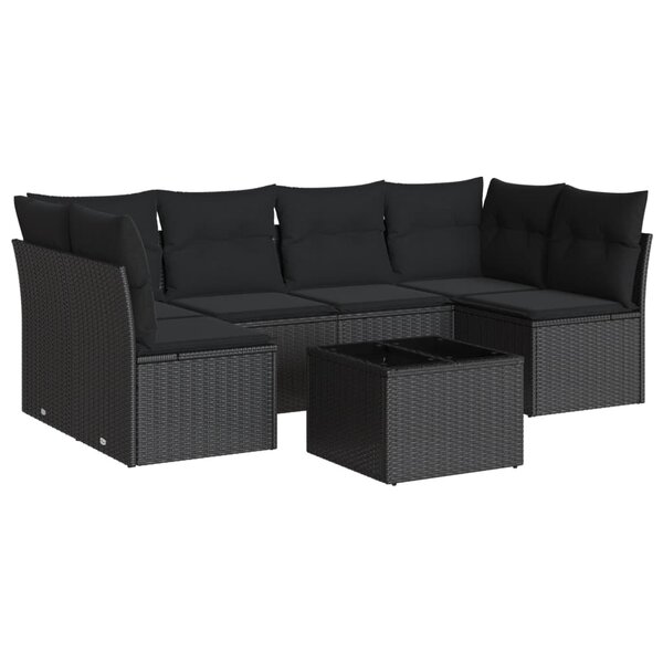 vidaXL Salon de jardin 7 Pièces avec coussins noir résine tressée