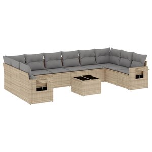 vidaXL Salon de jardin 11 Pièces avec coussins beige résine tressée