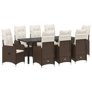 vidaXL Ensemble de salle à manger de jardin 9 pièces avec coussins bruns en poly rotin