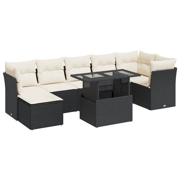vidaXL Salon de jardin 8 Pièces avec coussins noir résine tressée