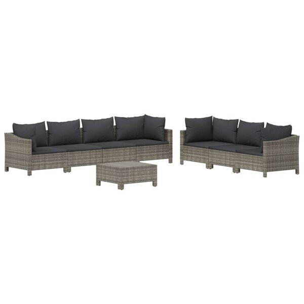 Salon de jardin meuble d'extérieur ensemble de mobilier 8 pièces avec coussins gris résine tressée 02_0017600