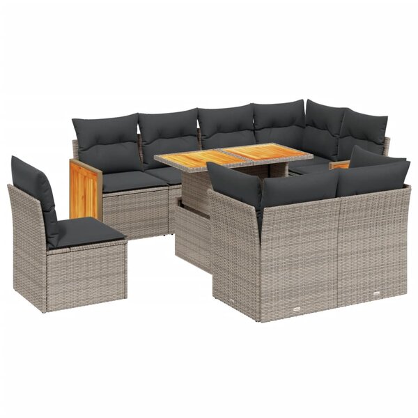 vidaXL Salon de jardin 9 Pièces avec coussins gris résine tressée