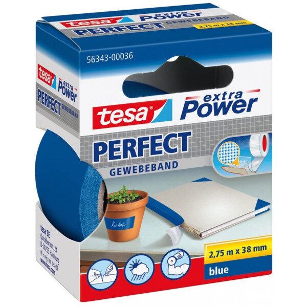 Ruban adhésif toilé réparation fixation tesa power effect 2 75m x 38mm bleu