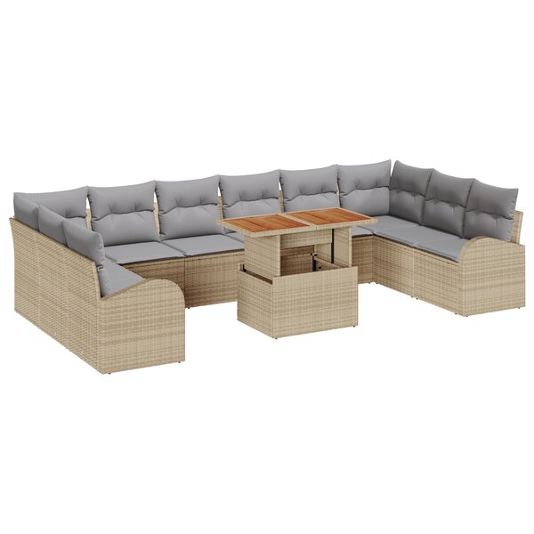 vidaXL Ensemble de salle à manger de jardin 11 pièces avec coussins en poly rotin acacia