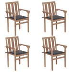 vidaXL Chaises de jardin empilables avec coussins lot de 4 Teck solide