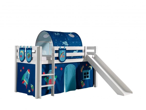 PINO Lit mezzanine avec toboggan Blanc Space