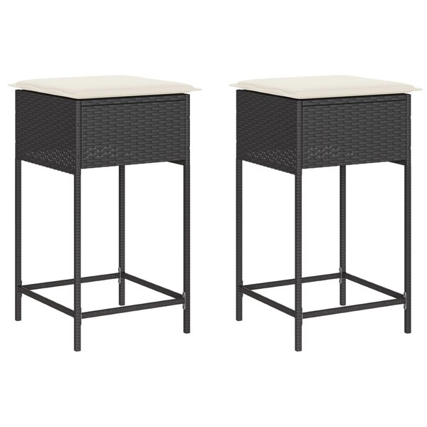 vidaXL Tabourets de bar jardin coussins lot de 2 noir résine tressée