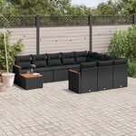 vidaXL Salon de jardin 11 Pièces avec coussins noir résine tressée