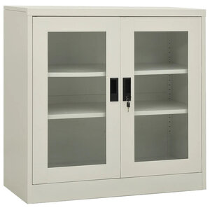 Armoire de bureau gris clair 90 x 40 x 90 cm avec 2 étagères réglables design iconique en acier gris clair 02_0046803