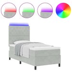Lit box spring vidaXL avec matelas et lumière LED gris clair 100x200 cm en velours