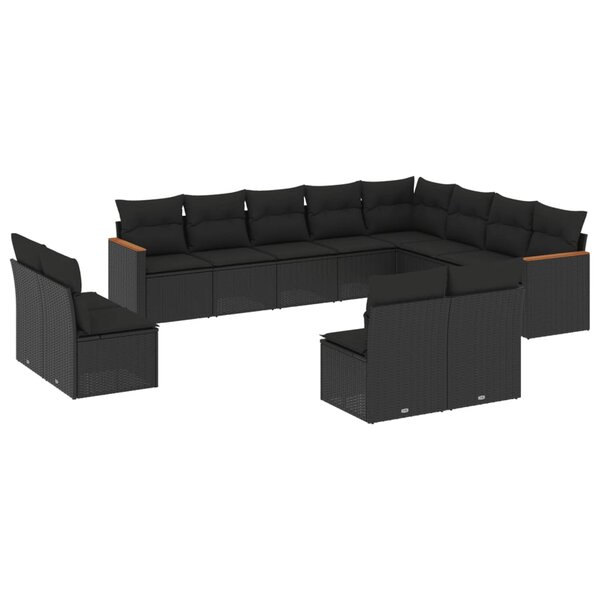 vidaXL Salon de jardin 12 Pièces avec coussins noir résine tressée