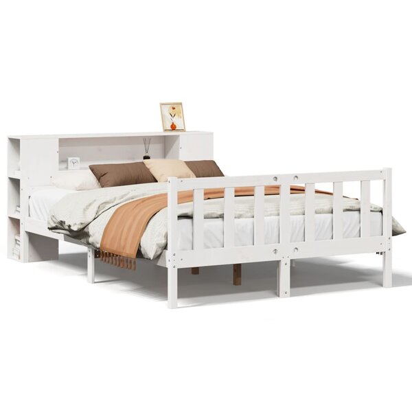 vidaXL Lit bibliothèque sans matelas blanc 160x200 cm bois pin massif