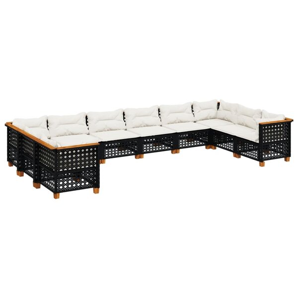 vidaXL Salon de jardin 10 Pièces avec coussins noir résine tressée