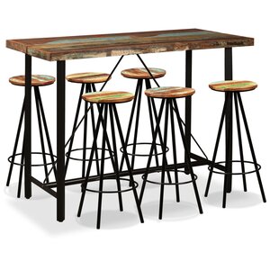vidaXL Ensemble de bar 7 Pièces Bois massif recyclé