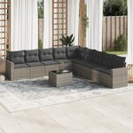 vidaXL Salon de jardin avec coussins 10 Pièces gris résine tressée