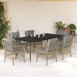 vidaXL Ensemble à manger de jardin coussins 7 Pièces mélange beige rotin