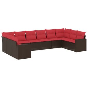vidaXL Salon de jardin 10 Pièces avec coussins marron résine tressée