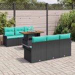 vidaXL Ensemble de canapé de jardin 7 Pièces Noir Poly rotin