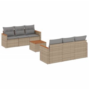 vidaXL Salon de jardin avec coussins 7 Pièces beige résine tressée