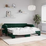 vidaXL Lit de jour avec gigogne sans matelas vert foncé 80x200 cm