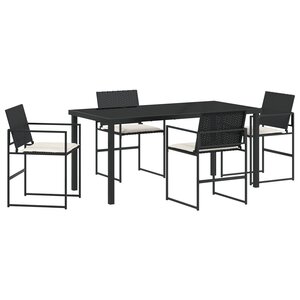vidaXL Ensemble de Salle à Manger de Jardin 5 Pièces avec Coussins Noir Rotin Synthétique