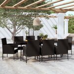vidaXL Ensemble à manger de jardin 9 Pièces Noir