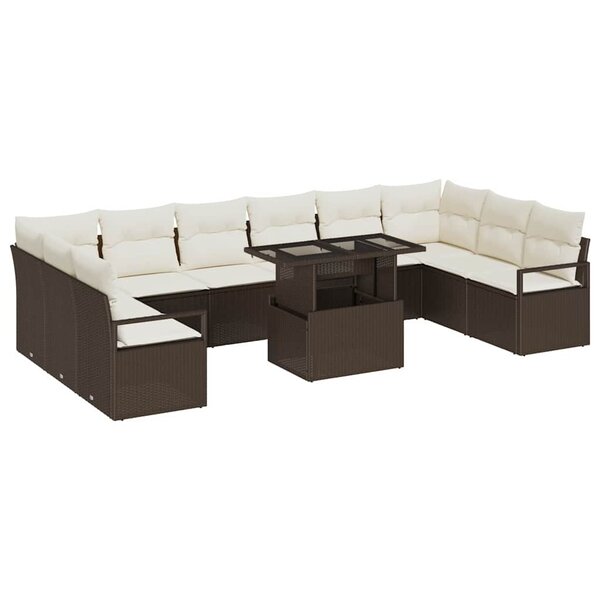 vidaXL Ensemble de canapé de jardin 11 Pièces Marron et crème