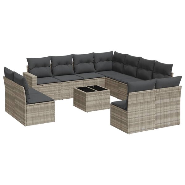 vidaXL Salon de jardin avec coussins 12 Pièces gris clair résine tressée
