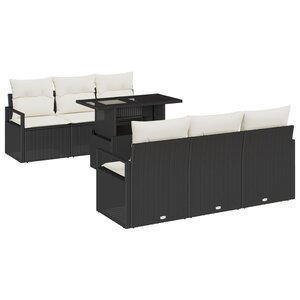 Ensemble de Canapés de Jardin de 7 Pièces avec Coussins Noir Poly Rattan