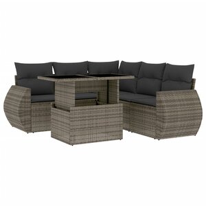 vidaXL Salon de jardin 6 Pièces avec coussins gris résine tressée