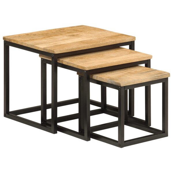 vidaXL Tables basses gigognes 3 Pièces bois massif de manguier et fer