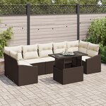 vidaXL Ensemble de Canapés de Jardin 8 Pièces avec Coussins Marron en Rattan Poly