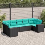 vidaXL Salon de jardin 7 Pièces avec coussins noir résine tressée