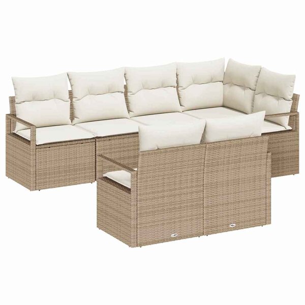 vidaXL Ensemble de canapé de jardin 7 Pièces Beige Poly rotin