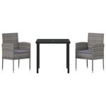 vidaXL Ensemble de salle à manger de jardin 3 pièces avec coussins gris rattan poly