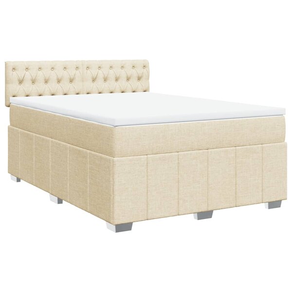 vidaXL Sommier à lattes de lit avec matelas Crème 160x200 cm Tissu