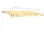 vidaXL Auvent manuel rétractable avec LED 450x350 cm Jaune et blanc