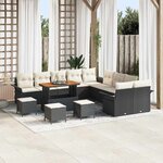 vidaXL Ensemble de canapé de jardin avec coussin 14 Pièces Noir et Crème