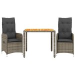 vidaXL Ensemble de bistro de jardin 3 Pièces coussins gris poly rotin