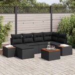 vidaXL Ensemble de canapé de jardin avec coussin 7 Pièces Noir Poly rotin