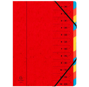 Trieur agrafé 24 x 32 cm avec élastiques 12 compartiments Rouge x 8 EXACOMPTA