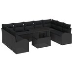 Ensemble de Canapé de Jardin 10 Pièces avec Coussins en Rotin Poly Noir