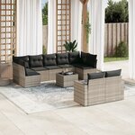 vidaXL Salon de jardin avec coussins 10 Pièces gris clair résine tressée