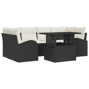 vidaXL Ensemble de canapé de jardin 7 Pièces Noir Poly Rattan