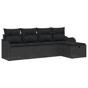 vidaXL Ensemble de canapé de jardin avec coussin 5 Pièces Noir Poly rotin