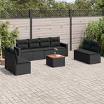 vidaXL Salon de jardin 9 Pièces avec coussins noir résine tressée