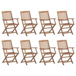 vidaXL Chaises pliables d'extérieur et coussins lot de 8 Bois d'acacia