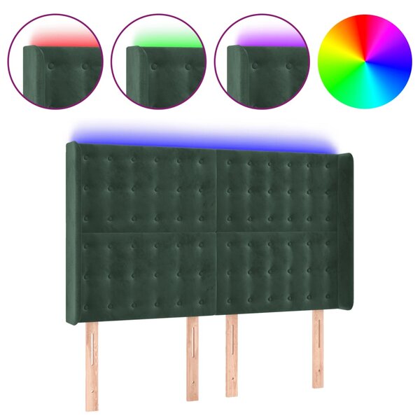 vidaXL Tête de lit à LED Vert foncé 147x16x118/128 cm Velours